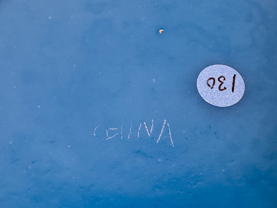 Vintage Chinese Green Glass 9'W Bowl And Vintage Chinese Blue Glass 12' Dish Both Marked China [Photo 7]