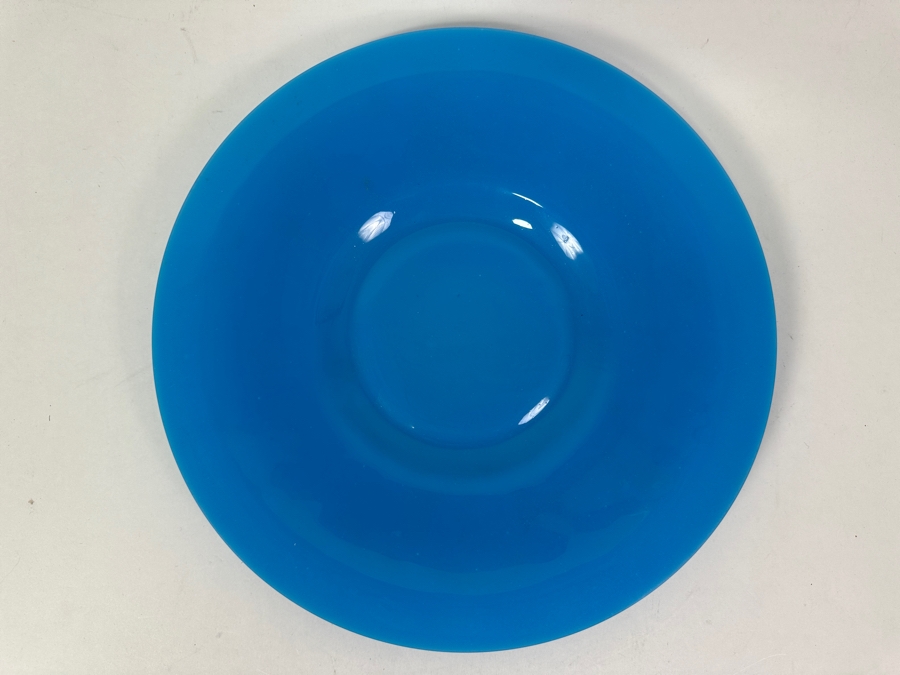 Vintage Chinese Green Glass 9'W Bowl And Vintage Chinese Blue Glass 12' Dish Both Marked China [Photo 4]