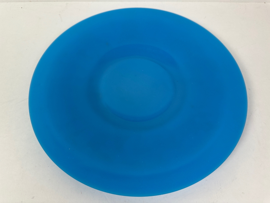 Vintage Chinese Green Glass 9'W Bowl And Vintage Chinese Blue Glass 12' Dish Both Marked China [Photo 5]