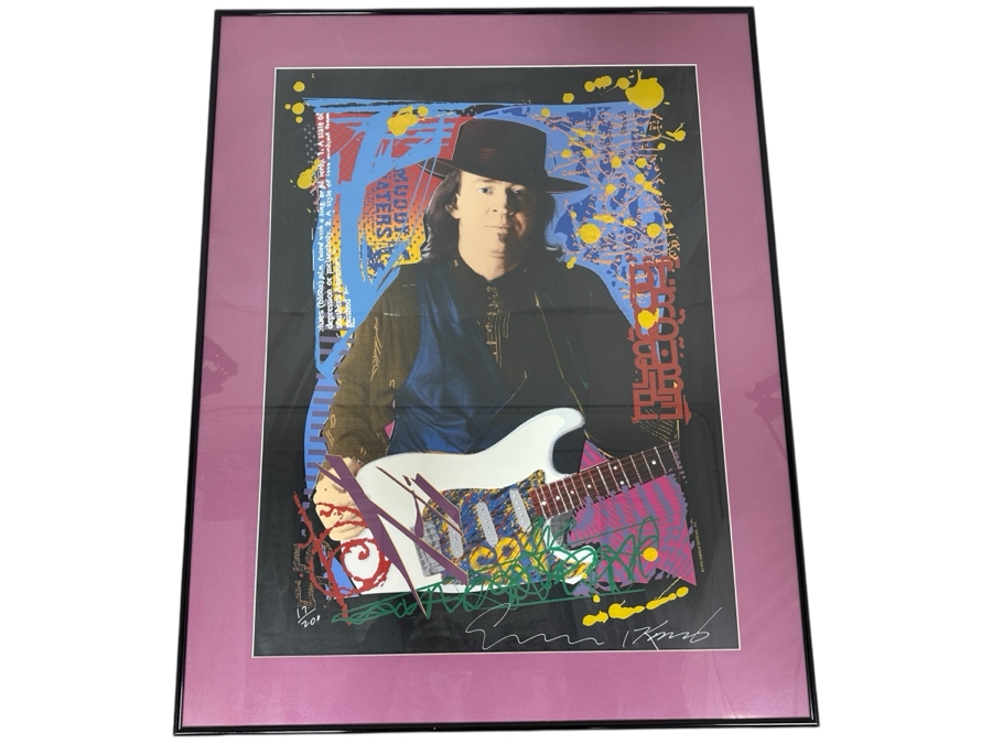 Signed Limited Edition Stevie Ray Vaughan Fender Guitar Lithograph Hand Signed By Artists Robert Knight And Jim Evans Numbered 17 Of 200 1992 Mirage Editions, Inc. Acquired From A Former Fender Guitar Employee 20' X 26.5' Framed 26' X 32.5' [Photo 2]
