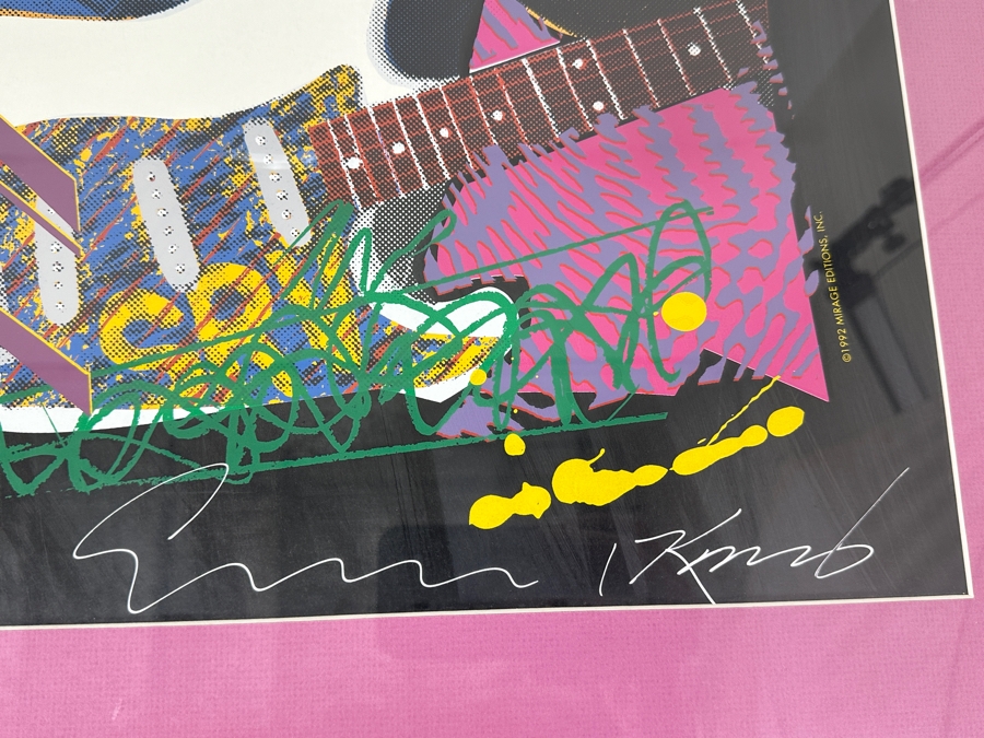 Signed Limited Edition Stevie Ray Vaughan Fender Guitar Lithograph Hand Signed By Artists Robert Knight And Jim Evans Numbered 17 Of 200 1992 Mirage Editions, Inc. Acquired From A Former Fender Guitar Employee 20' X 26.5' Framed 26' X 32.5' [Photo 6]