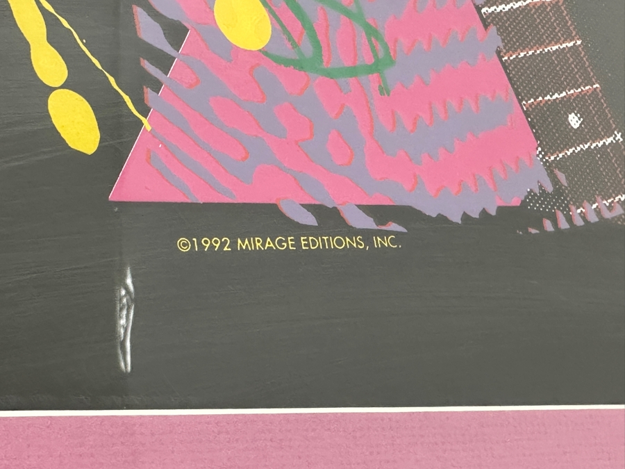 Signed Limited Edition Stevie Ray Vaughan Fender Guitar Lithograph Hand Signed By Artists Robert Knight And Jim Evans Numbered 17 Of 200 1992 Mirage Editions, Inc. Acquired From A Former Fender Guitar Employee 20' X 26.5' Framed 26' X 32.5' [Photo 9]