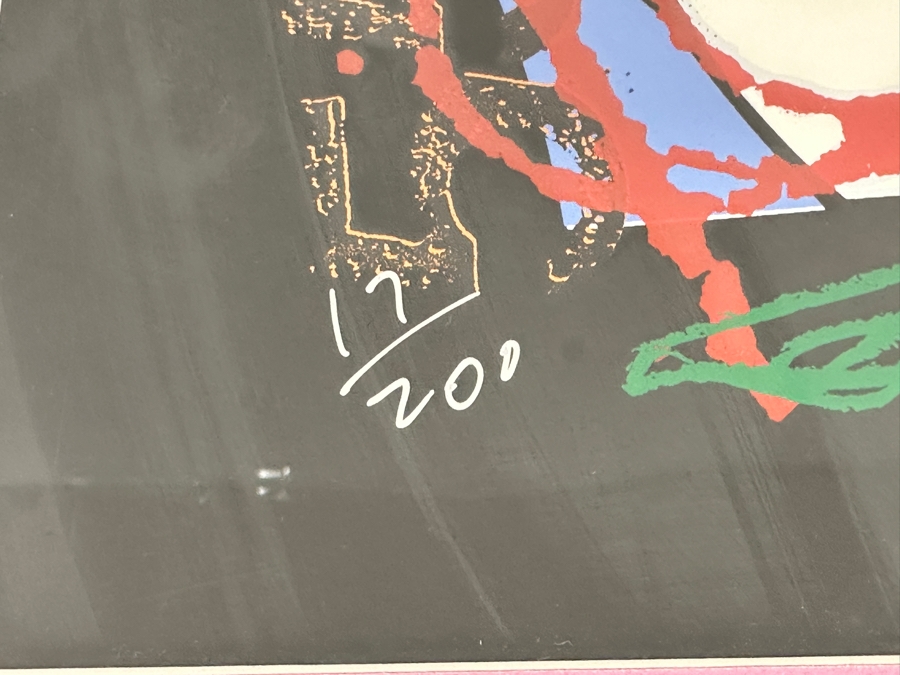 Signed Limited Edition Stevie Ray Vaughan Fender Guitar Lithograph Hand Signed By Artists Robert Knight And Jim Evans Numbered 17 Of 200 1992 Mirage Editions, Inc. Acquired From A Former Fender Guitar Employee 20' X 26.5' Framed 26' X 32.5' [Photo 10]