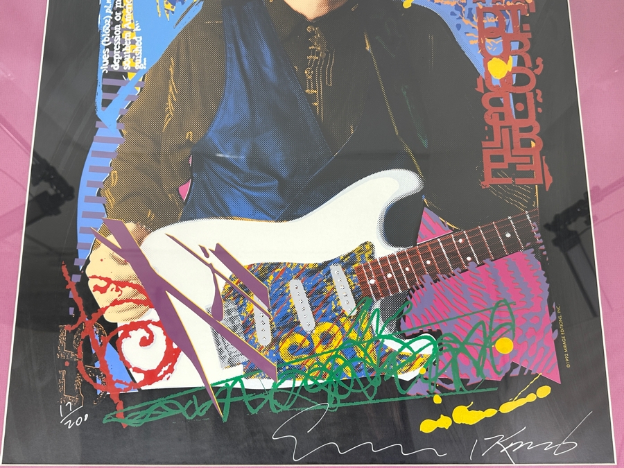 Signed Limited Edition Stevie Ray Vaughan Fender Guitar Lithograph Hand Signed By Artists Robert Knight And Jim Evans Numbered 17 Of 200 1992 Mirage Editions, Inc. Acquired From A Former Fender Guitar Employee 20' X 26.5' Framed 26' X 32.5' [Photo 5]
