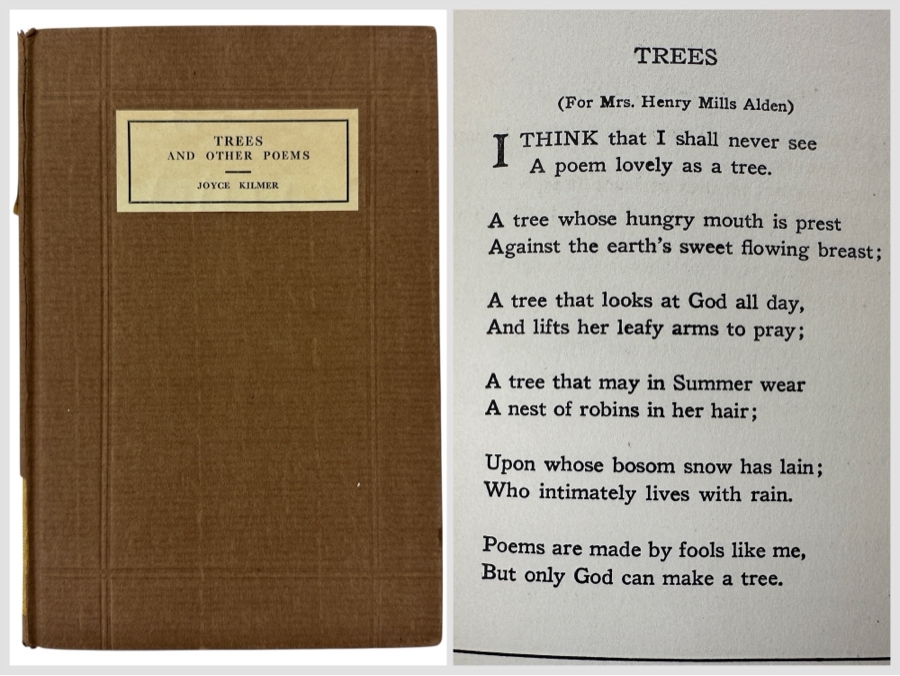 Antique 1914 First Edition Hardcover Book Trees And Other Poems By Joyce Kilmer Published By George H. Doran Company (Biding Has Slight Damage)