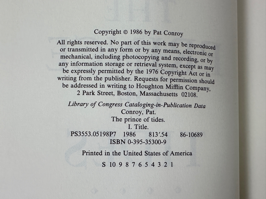 Vintage 1986 First Edition Hardcover Book The Prince Of Tides By Pat Conroy [Photo 8]