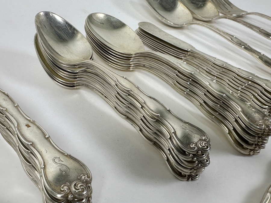 Gorham Rondo Sterling Silver Flatware Service - 51 Pieces - See Description For Breakdown - Sterling Silver Weighs 1,595g = $3,400 Silver Melt Value Not Including Knives [Photo 4]
