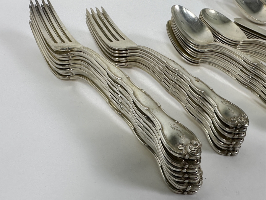 Gorham Rondo Sterling Silver Flatware Service - 51 Pieces - See Description For Breakdown - Sterling Silver Weighs 1,595g = $3,400 Silver Melt Value Not Including Knives [Photo 3]