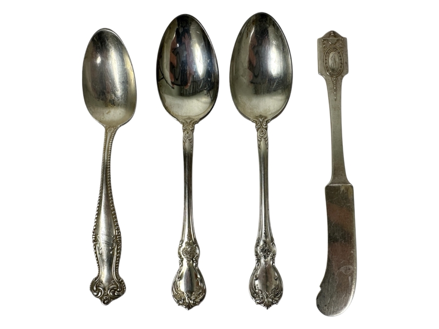 (3) Sterling Silver Spoons And Knife Spreader 109g