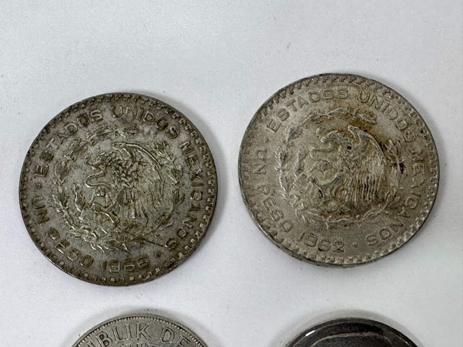 (1) 1935 Silver German 5 Reichsmark Coin, (1) 1960 Silver German 5 Deutsche Mark Coin And Pair Of Silver 1 Peso Mexican Coins [Photo 8]