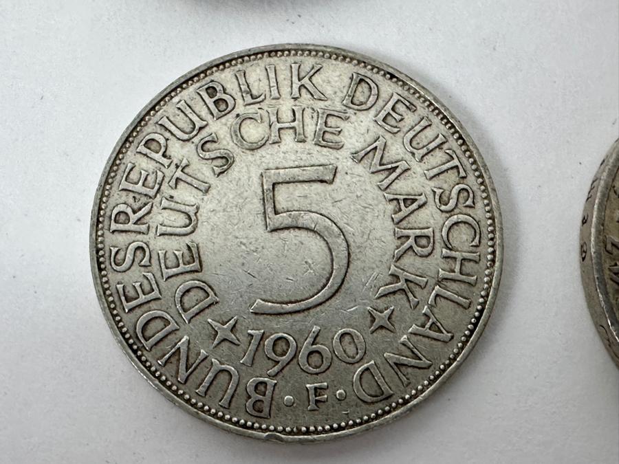 (1) 1935 Silver German 5 Reichsmark Coin, (1) 1960 Silver German 5 Deutsche Mark Coin And Pair Of Silver 1 Peso Mexican Coins [Photo 7]