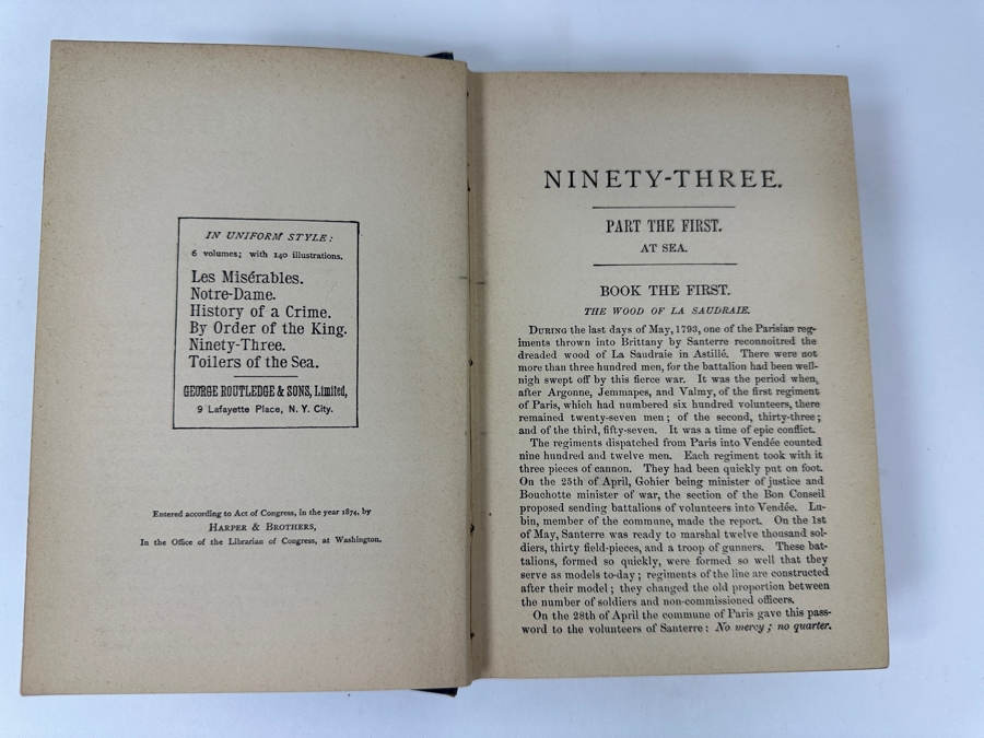 Hardcover Book Ninety-Three By Victor Hugo Published By George Routledge And Sons, Limited [Photo 6]