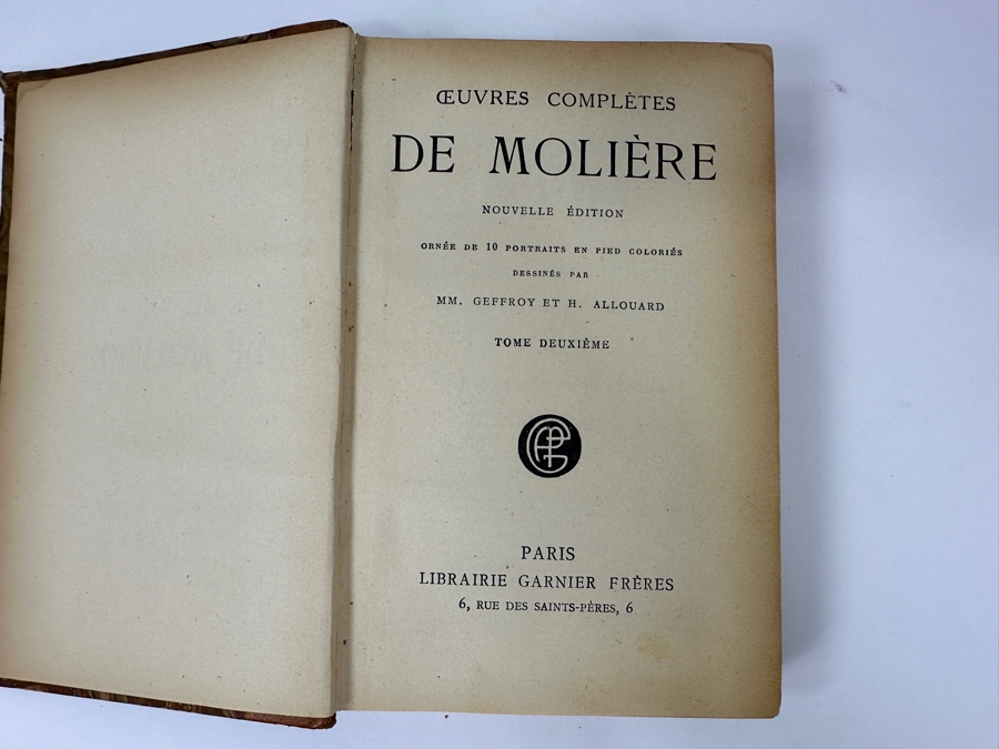 Antique Hardcover French Book Complete Works Of Moliere New Edition Volume Two With Colored Portraits Paris Garnier Brothers Bookstore [Photo 2]