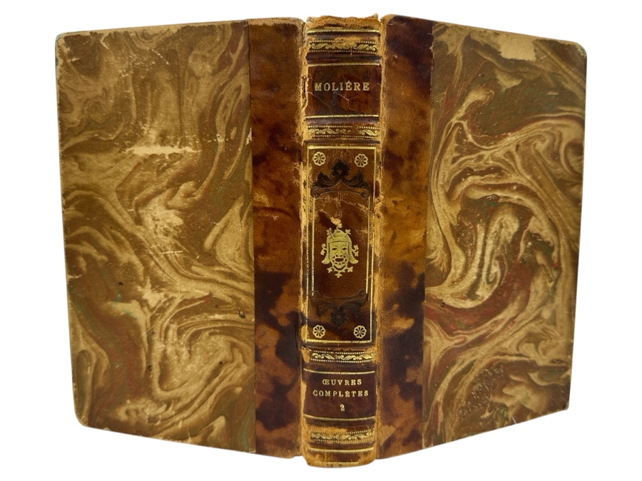 Antique Hardcover French Book Complete Works Of Moliere New Edition Volume Two With Colored Portraits Paris Garnier Brothers Bookstore
