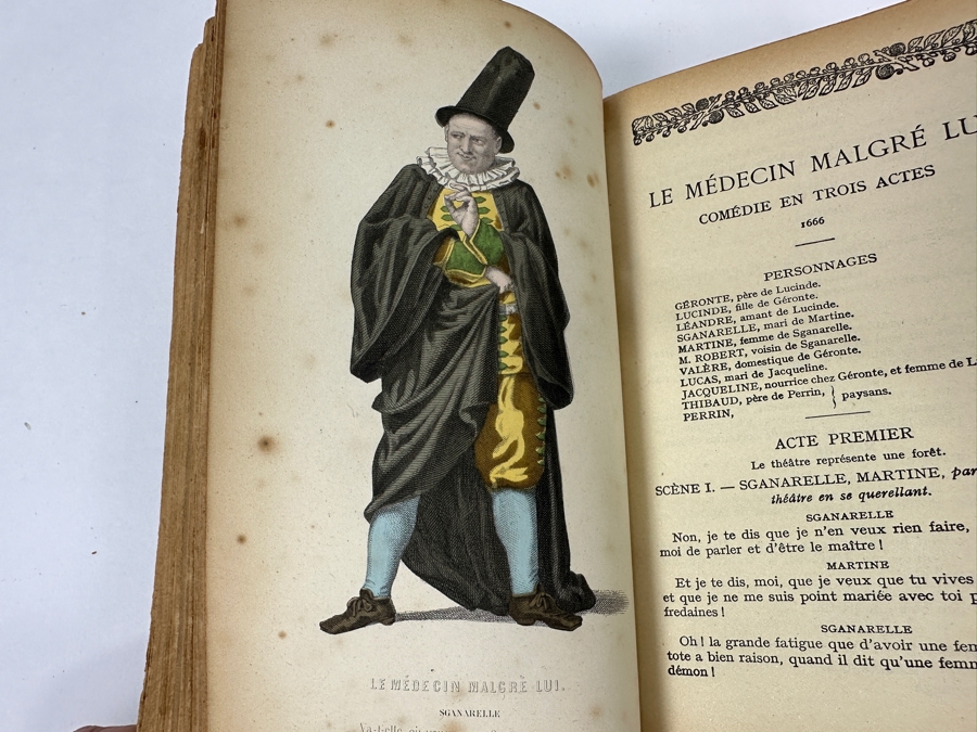 Antique Hardcover French Book Complete Works Of Moliere New Edition Volume Two With Colored Portraits Paris Garnier Brothers Bookstore [Photo 4]