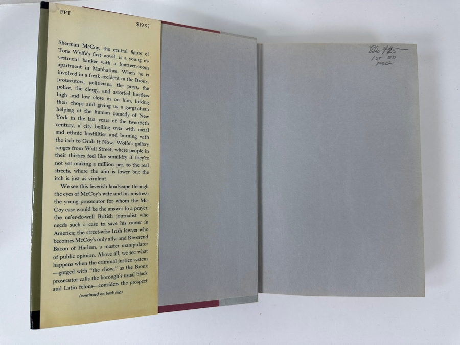 Vintage 1987 First Printing Hardcover Book The Bonfire Of The Vanities By Tom Wolfe [Photo 2]