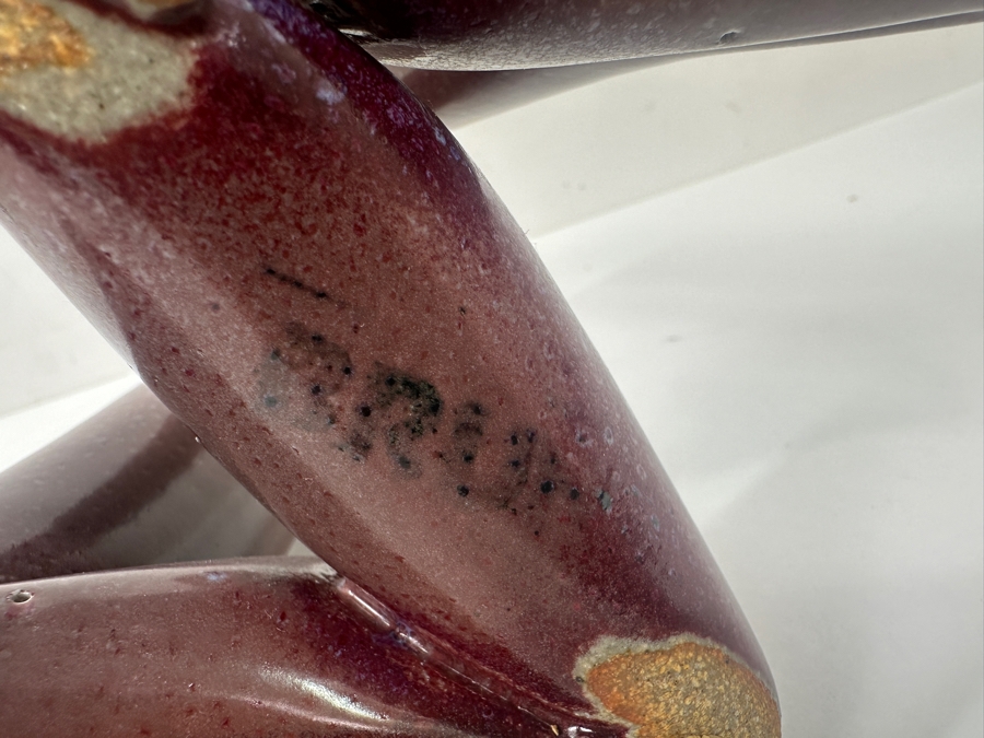 Mid-Century Modern Studio Pottery Zigzag Tube Vase Signed Underneath 8'W X 8'H [Photo 6]