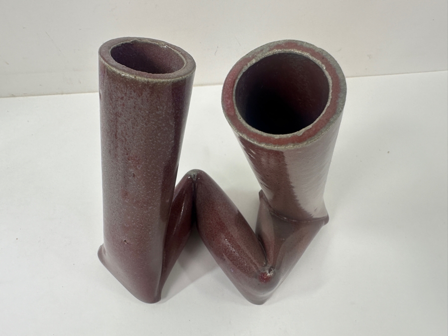 Mid-Century Modern Studio Pottery Zigzag Tube Vase Signed Underneath 8'W X 8'H [Photo 3]