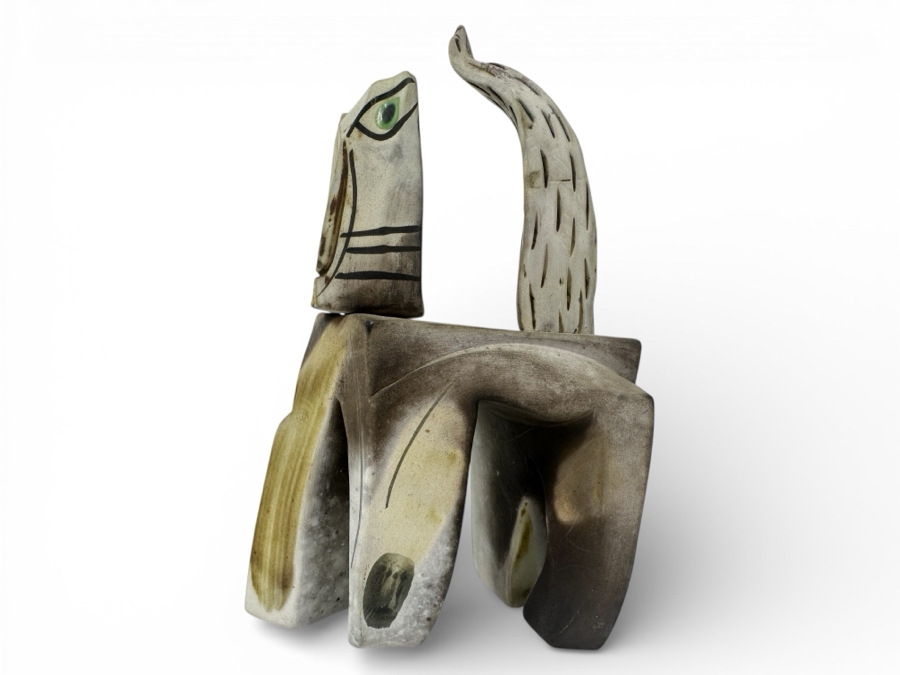 Signed Abstract Pottery Cat Figurine 4.5'W X 7.25'H [Photo 2]