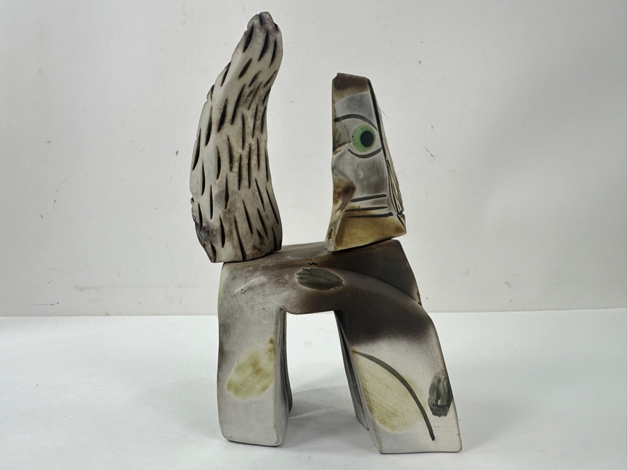 Signed Abstract Pottery Cat Figurine 4.5'W X 7.25'H [Photo 9]