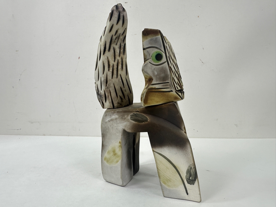 Signed Abstract Pottery Cat Figurine 4.5'W X 7.25'H [Photo 4]