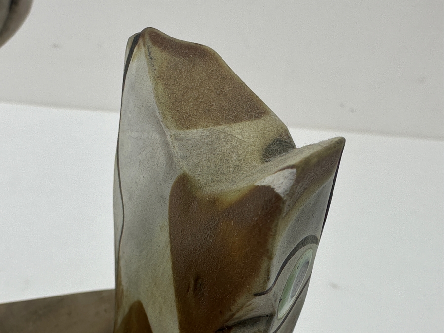 Signed Abstract Pottery Cat Figurine 4.5'W X 7.25'H [Photo 12]