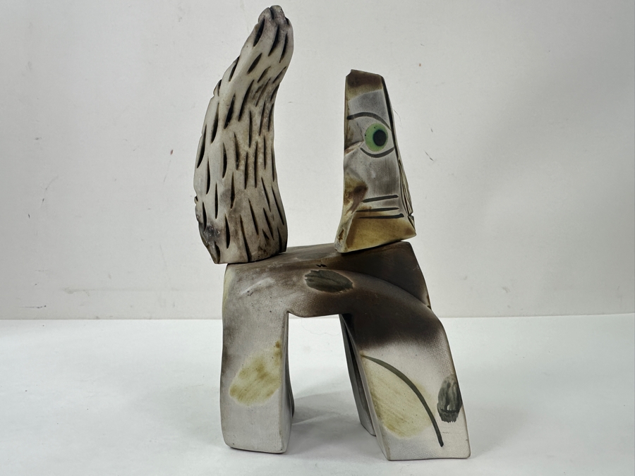 Signed Abstract Pottery Cat Figurine 4.5'W X 7.25'H [Photo 8]