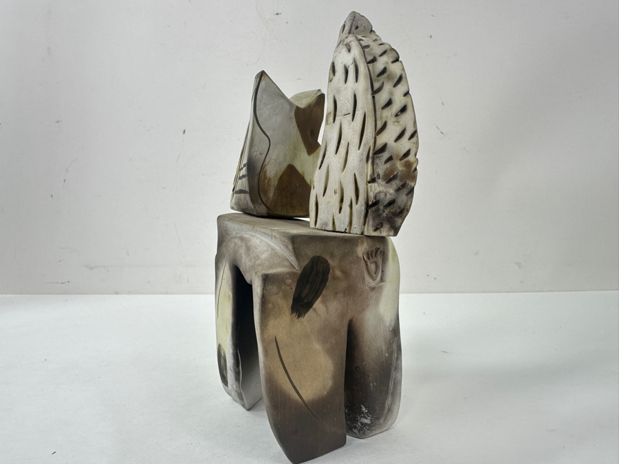 Signed Abstract Pottery Cat Figurine 4.5'W X 7.25'H [Photo 6]