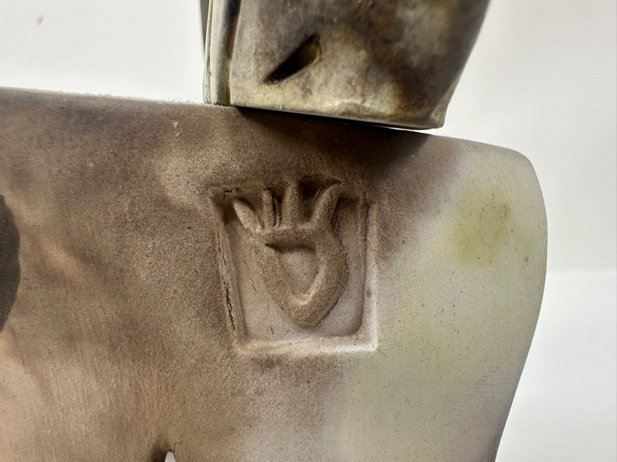 Signed Abstract Pottery Cat Figurine 4.5'W X 7.25'H [Photo 7]