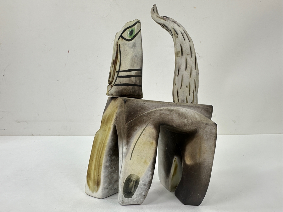 Signed Abstract Pottery Cat Figurine 4.5'W X 7.25'H [Photo 5]