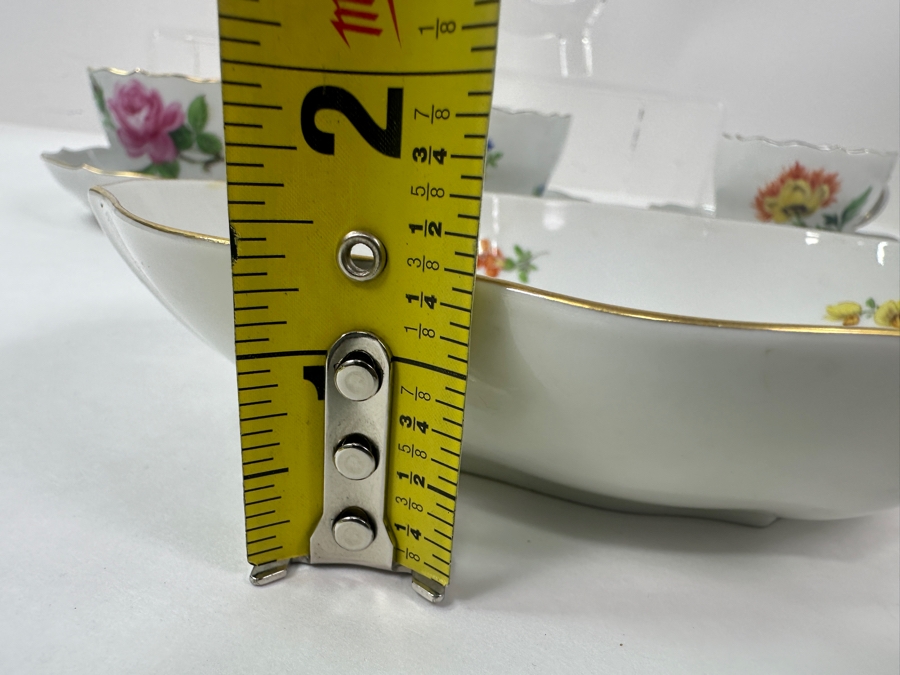 (3) Meissen Germany Flower Hand Painted Porcelain Cups (2'H), (3) Saucers (4.5'W) and (1) Serving Dish (7.5'W x 6'D x 1.5'H) [Photo 16]