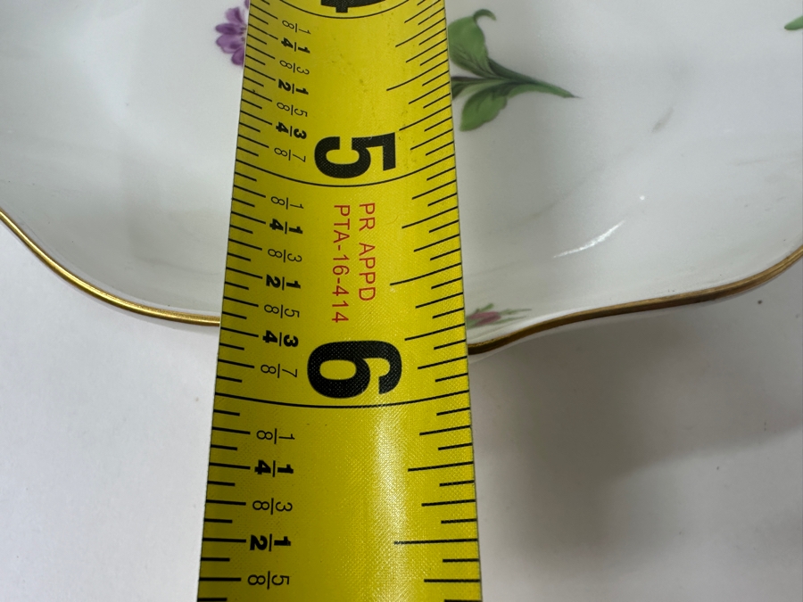 (3) Meissen Germany Flower Hand Painted Porcelain Cups (2'H), (3) Saucers (4.5'W) and (1) Serving Dish (7.5'W x 6'D x 1.5'H) [Photo 15]