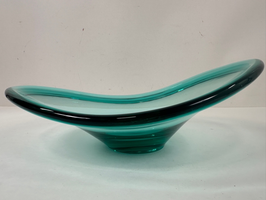 Vintage Per Lütken for Holmegaard Turquoise Handblown Art Glass Bowl 10.5'W x 8'D x 4'H [Photo 3]