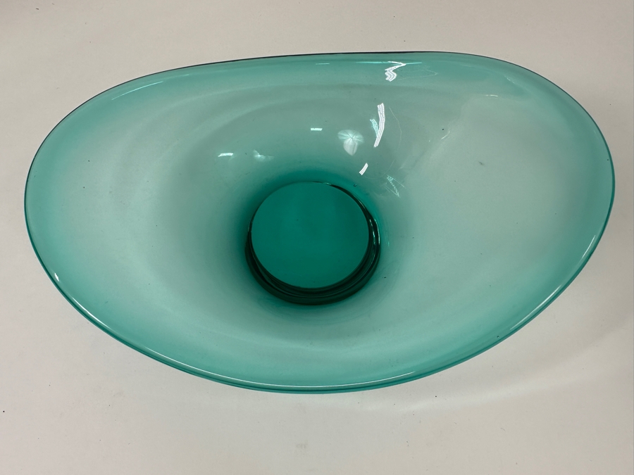 Vintage Per Lütken for Holmegaard Turquoise Handblown Art Glass Bowl 10.5'W x 8'D x 4'H [Photo 2]