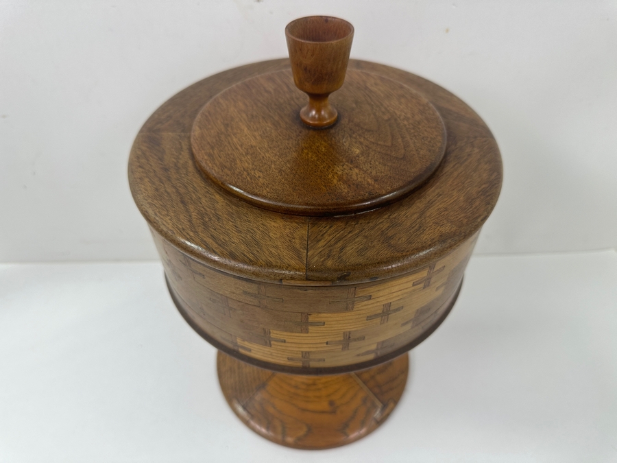 Vintage Mission Style Inlaid Wood Box with Pedestal Base 12'H [Photo 4]