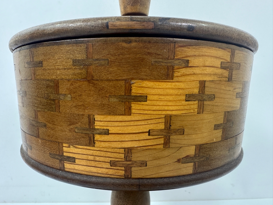 Vintage Mission Style Inlaid Wood Box with Pedestal Base 12'H [Photo 2]