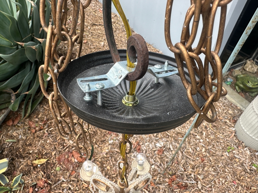 Elegant Italian Gilt Metal And Crystal Chandelier with Pendulum-Style Crystals And Garlands of English Cut Beads 18'W x 30'H [Photo 4]