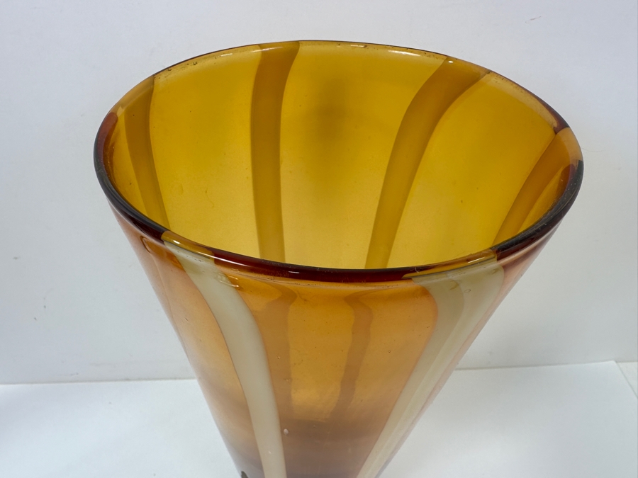 Butterscotch-Colored Murano Glass Vase with White Stripes 14.5'H [Photo 2]