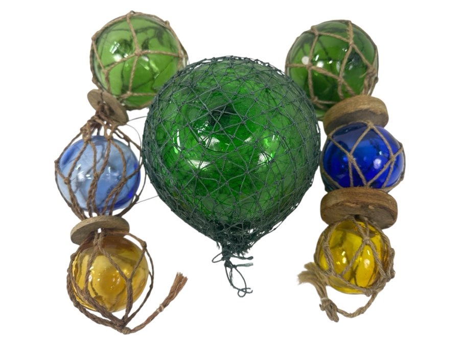 Japanese Glass Fishing Floats with Woven Rope Netting - Main Float 6.5'L