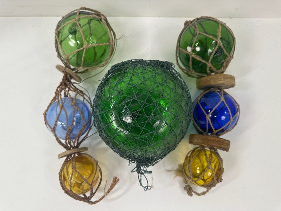 Japanese Glass Fishing Floats with Woven Rope Netting - Main Float 6.5'L [Photo 2]