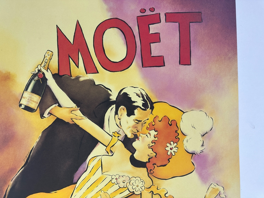 Vintage Moët & Chandon Champagne Advertising Poster Created by Artist Vince Mcindoe In 1996 18'W x 24'H [Photo 3]