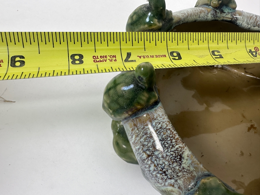 Vintage Green Pottery Turtle Footed Planter Green Drip Glaze Bowl Signed P302LT [Photo 5]