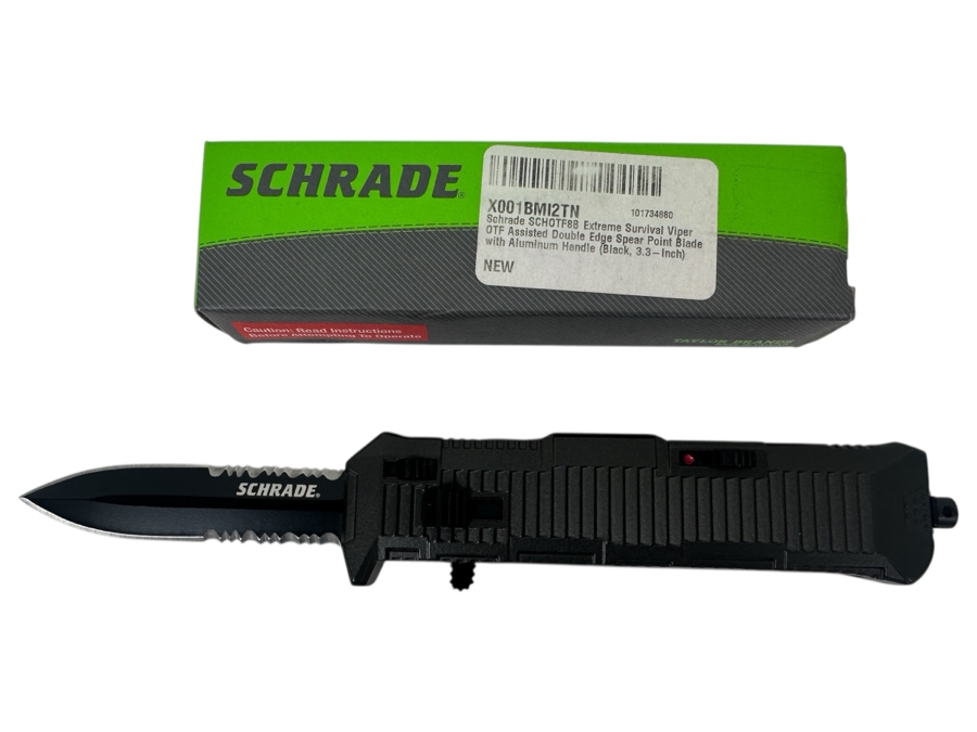 Schrade SCHOTF8BS Extreme Survival Viper OTF Assisted Double Edge Spear Point Blade with Aluminum Handle (Black, 3.3-Inch)