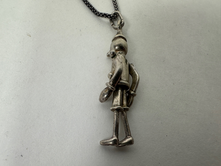 Vintage Sterling Silver Articulated Pinocchio Puppet Pendant with 18' Chain 9.8g Marked 925 Italy [Photo 4]