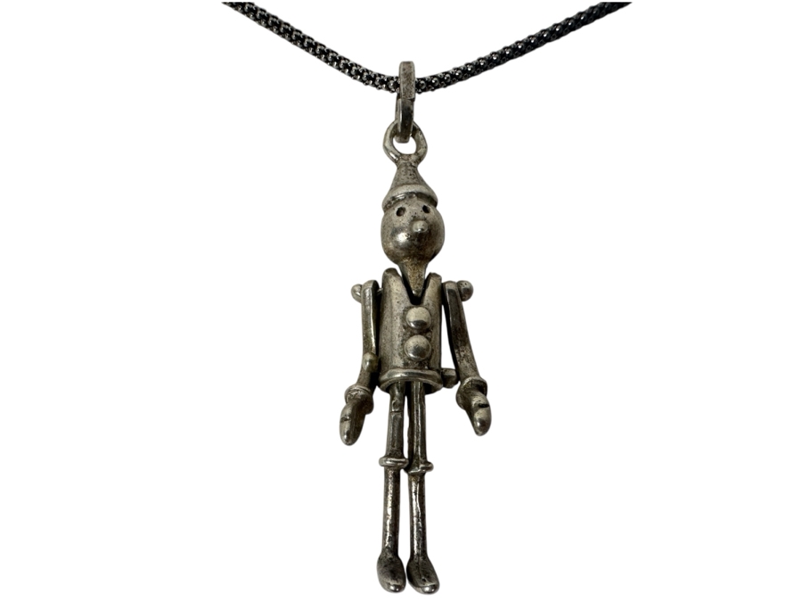 Vintage Sterling Silver Articulated Pinocchio Puppet Pendant with 18' Chain 9.8g Marked 925 Italy [Photo 2]