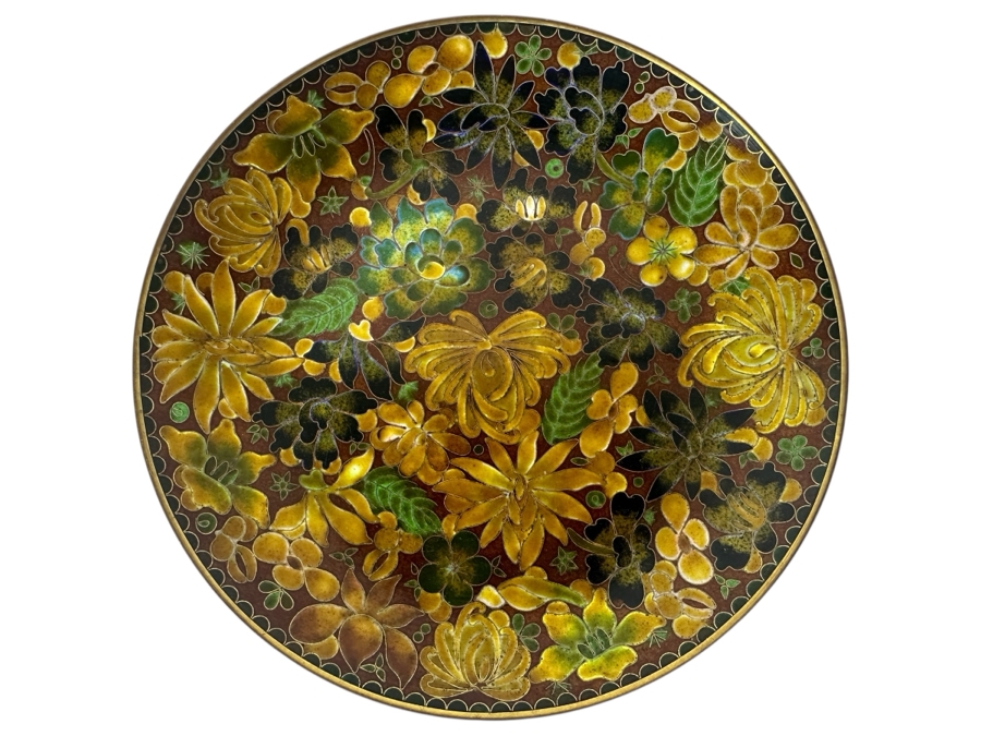 Vintage Chinese Cloisonné Enamel Plate with Floral Design 6.5'W