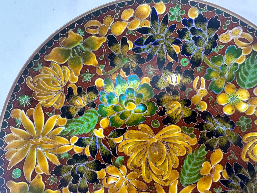 Vintage Chinese Cloisonné Enamel Plate with Floral Design 6.5'W [Photo 2]