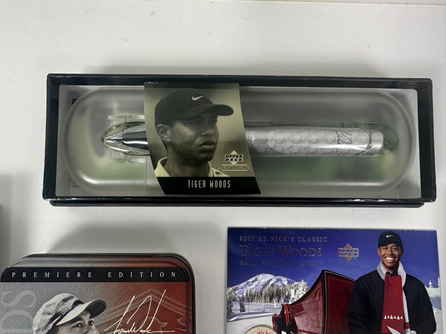 Tiger Woods Collectible Lot With (4) Upper Deck Collectibles Pens, (1) 2001 Upper Deck St. Nick's Classic Tiger Woods Ball Marker Card And (1) Upper Deck Tiger Woods Collection Trading Cards Premiere Edition [Photo 5]