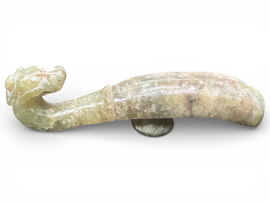 Vintage Chinese Carved Jade Belt Hook 3.5'L