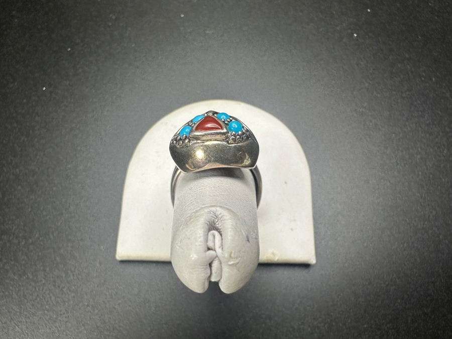 Sterling Silver Cobra Snake Statement Ring With Turquoise And Carnelian Stones 9.8g Size 9.5 [Photo 4]